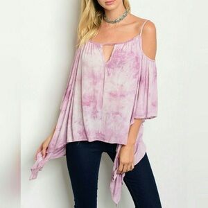 BOUTIQUE blush tie dye cold shoulder hanky hem NWT.